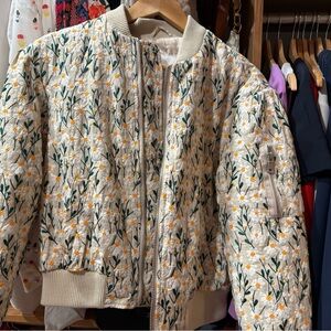 Avec Les Filles Floral Kids Puffer Jacket - Cream and Green